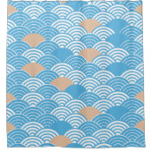 Modern Japanese Seigaiha Waves & Rising Sun シャワーカーテン (正面)