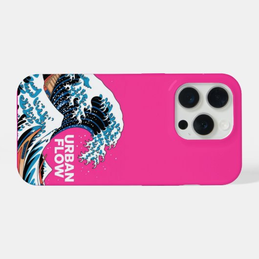 Modern Japanese Wave Art iPhone Case - Pink Aesthe iPhoneケース (裏面横)