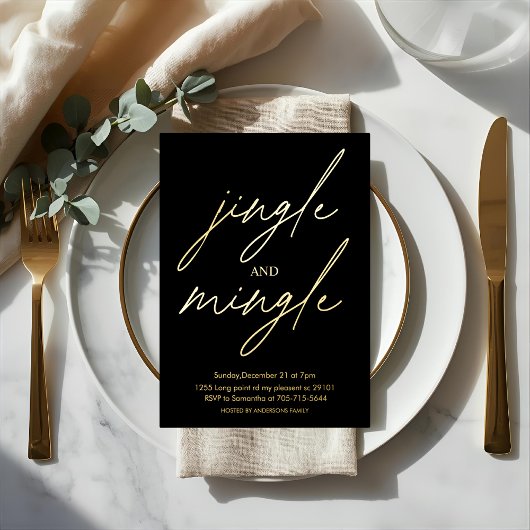 Modern Jingle and Mingle Gold Foil Christmas Party 箔招待状