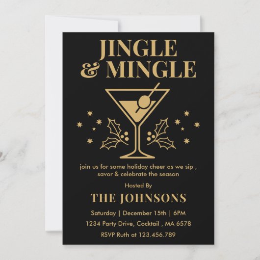 Modern Jingle & Mingle Christmas Cocktail Party 招待状 (正面)