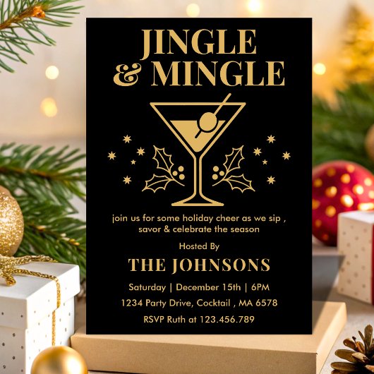 Modern Jingle & Mingle Christmas Cocktail Party 招待状