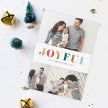 Modern Joyful 3 Photo Collage Christmas シーズンカード<br><div class="desc">A modern multi photo holiday card featuring elegant gold letters and alternating jewel tone colors.</div>