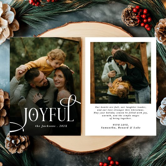 Modern Joyful Family 2 Photo Christmas  シーズンカード