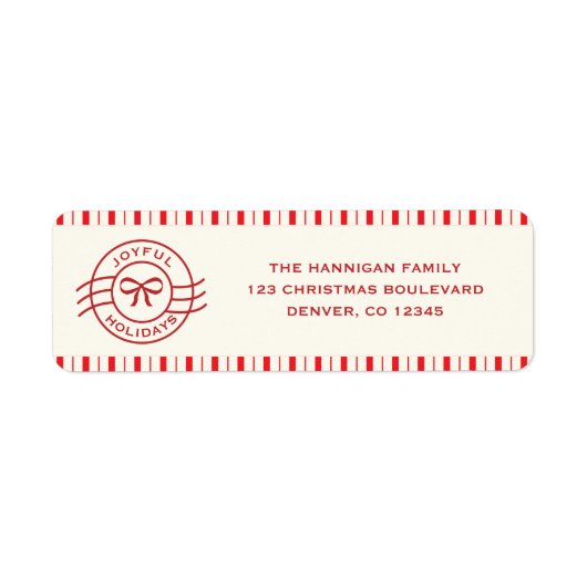 Modern Joyful Holidays Red Bow ラベル (正面)
