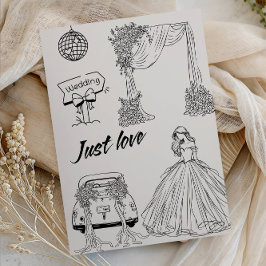 Modern Just Love Wedding Party-Minimalist Line Art 招待状