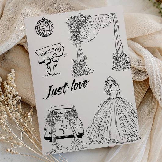 Modern Just Love Wedding Party-Minimalist Line Art 招待状