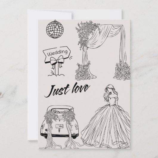 Modern Just Love Wedding Party-Minimalist Line Art 招待状 (正面)