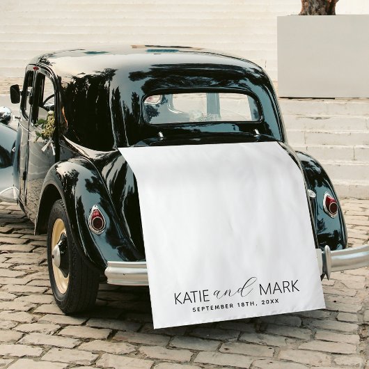 Modern Just Married Wedding Fabric Car Banner Sign タペストリー