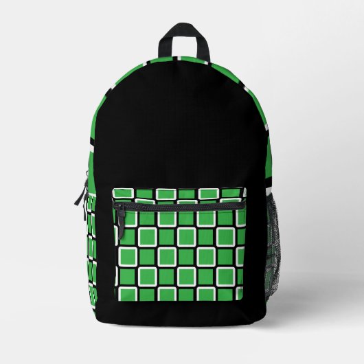 Modern Kelly Green & Black Geometric Backpack  プリントバックパック (正面)