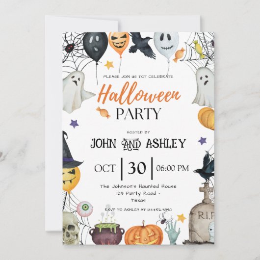 Modern Kids and Adults Halloween Party 招待状 (正面)