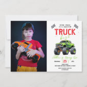 Modern Kids Monster Truck Birthday Party 招待状 (正面)