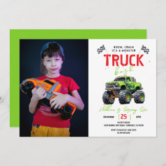 Modern Kids Monster Truck Birthday Party 招待状
