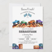 Modern Kids Monster Trucks Birthday Party 招待状 (正面)