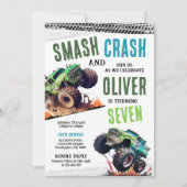 Modern Kids Monster Trucks Birthday Party 招待状 (正面)