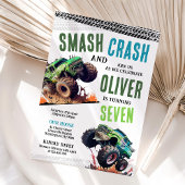 Modern Kids Monster Trucks Birthday Party 招待状