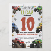 Modern Kids Monster Trucks Birthday Party 招待状 (正面)