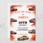 Modern Kids Race on Over Speed Racing Car Birthday 招待状 (正面)