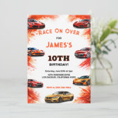 Modern Kids Race on Over Speed Racing Car Birthday 招待状 (スタンド正面)