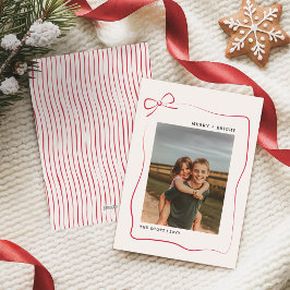 Modern Kids Red Bow Family Photo Christmas シーズンカード