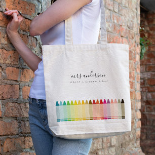 Modern Kids Teacher Colorful Rainbow Crayon Colors トートバッグ