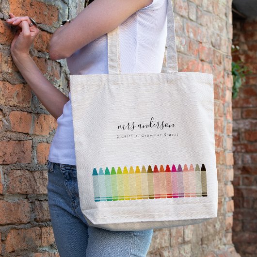 Modern Kids Teacher Colorful Rainbow Crayon Colors トートバッグ