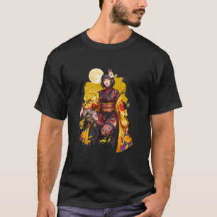 Modern Kimono Kitsune Girl - Urban Japanese Style Tシャツ