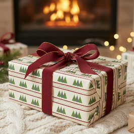 Modern Knit Christmas Trees Green and Red ラッピングペーパー