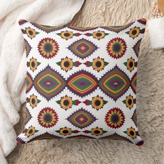 Modern Knitted Sunflower & Mandala Pattern Throw クッション (ブランケット)