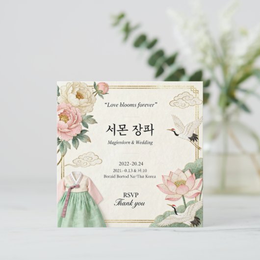 Modern Korean Traditional Wedding Invitation (혼례 초 (スタンド正面)