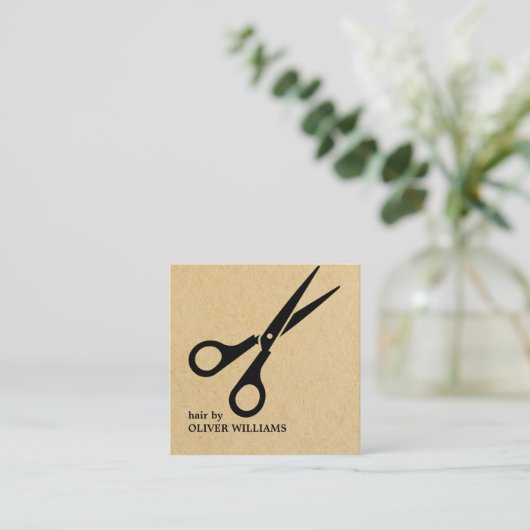 Modern Kraft Black Scissors Hair Stylist スクエア名刺 (スタンド正面)