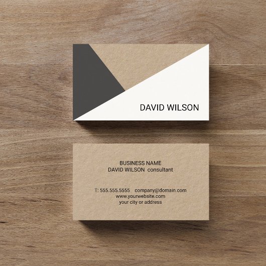 Modern Kraft Paper Grey White Geometric Consultant 名刺