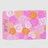 Modern Lady Golfer Custom Name Bright and Colorful ゴルフタオル (横)
