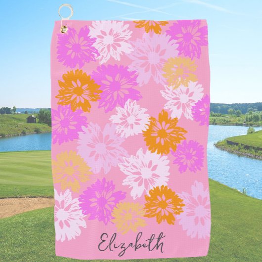 Modern Lady Golfer Custom Name Bright and Colorful ゴルフタオル