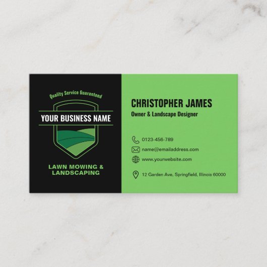 Modern Landscaping Lawn Mowing Black & Green 名刺 (正面)