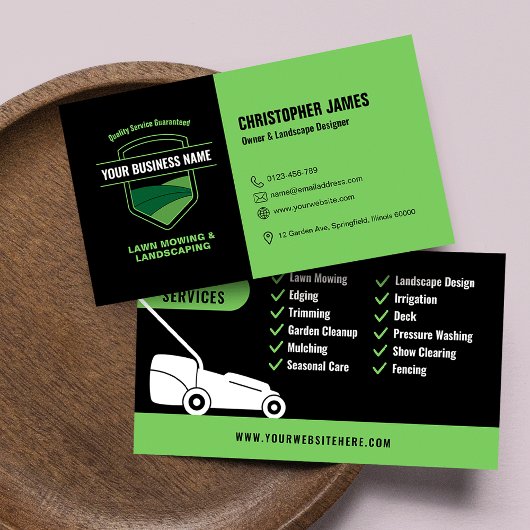 Modern Landscaping Lawn Mowing Black & Green 名刺