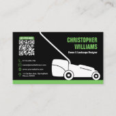 Modern Landscaping Lawn Mowing Black Green QR Code 名刺 (正面)