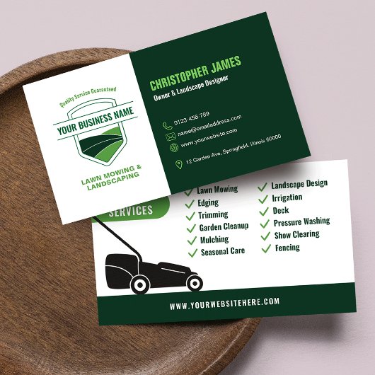 Modern Landscaping Lawn Mowing White & Green 名刺