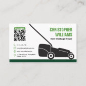 Modern Landscaping Lawn Mowing White Green QR Code 名刺 (正面)