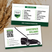 Modern Landscaping Lawn Mowing White Green QR Code 名刺