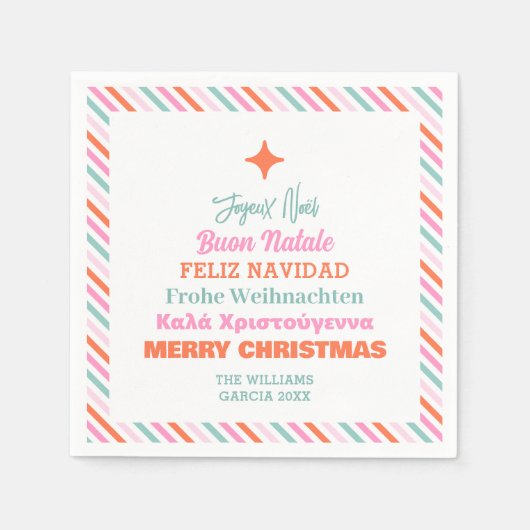 Modern Languages Merry Christmas Paper Napkins スタンダードカクテルナプキン (正面)