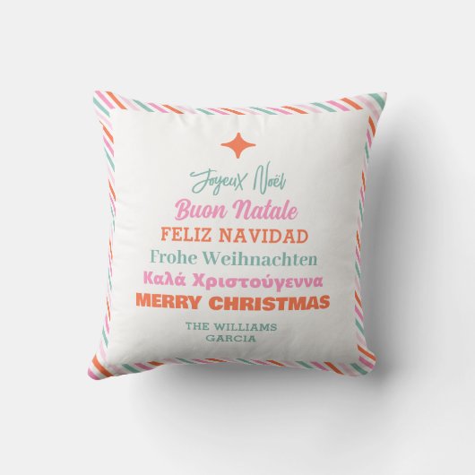 Modern Languages Merry Christmas Throw Pillow クッション (裏面)