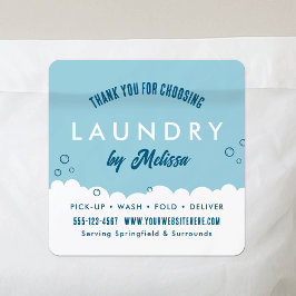 Modern Laundry Service Blue & White Thank You スクエアシール