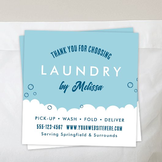 Modern Laundry Service Blue & White Thank You Card エンクロージャーカード