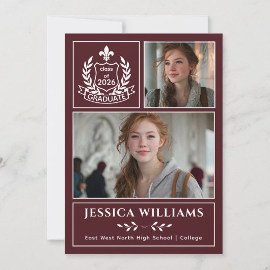 Modern Laurels 3 Photo Class of 2026 Graduation  案内状 (正面)