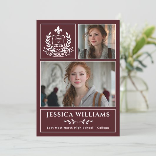 Modern Laurels 3 Photo Class of 2026 Graduation 案内状 (スタンド正面)