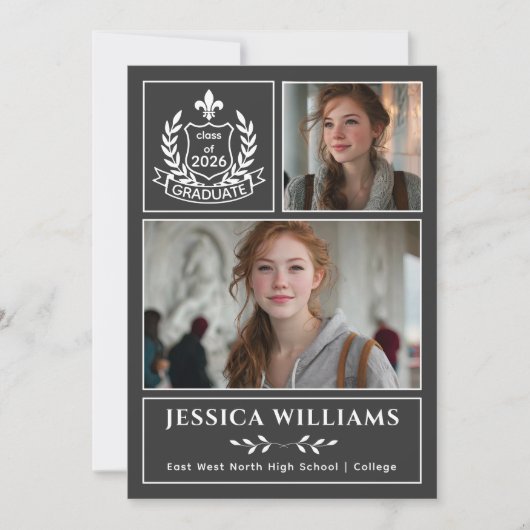 Modern Laurels 3 Photo Class of 2026 Graduation  案内状 (正面)