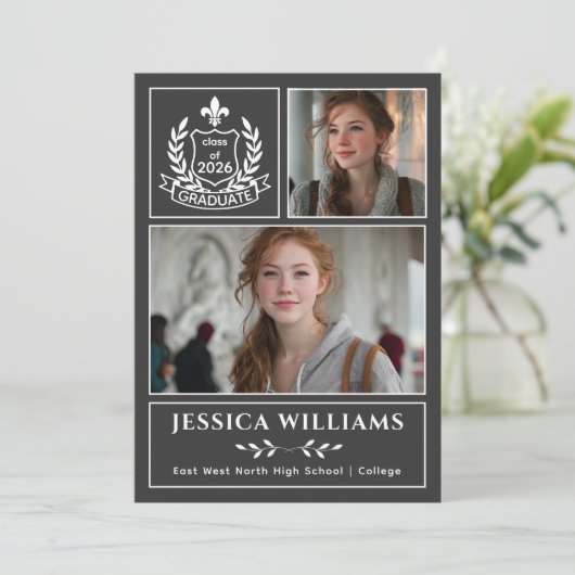 Modern Laurels 3 Photo Class of 2026 Graduation  案内状 (スタンド正面)