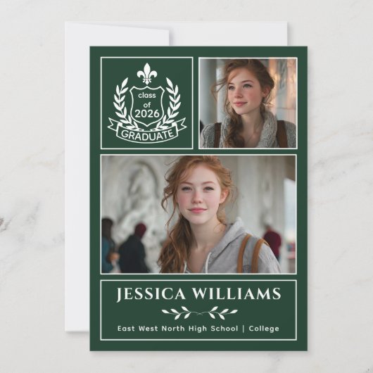 Modern Laurels 3 Photo Class of 2026 Graduation 案内状 (正面)