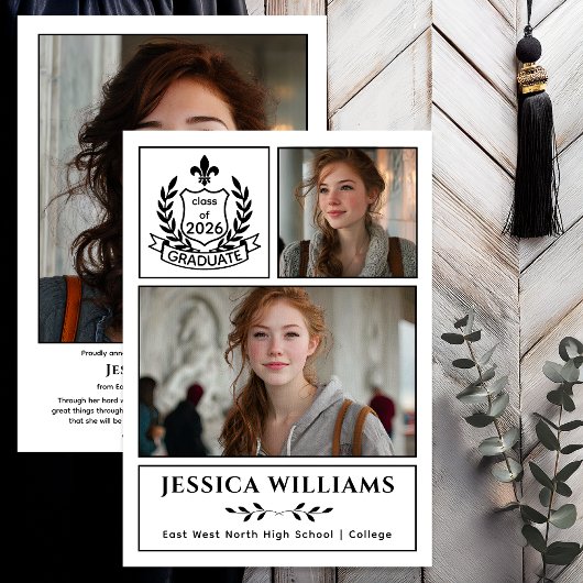 Modern Laurels 3 Photo Class of 2026 Graduation  案内状