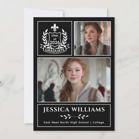 Modern Laurels 3 Photo Class of 2026 Graduation 案内状 (正面)